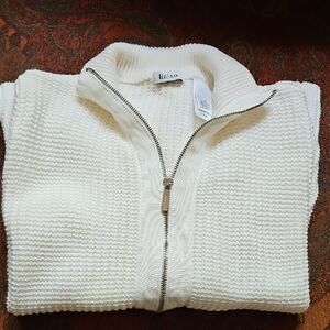 Liz & Co. Ivory Knit Zip Cardigan